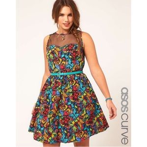 ASOS Curve Rainbow Butterfly Print Slater Dress